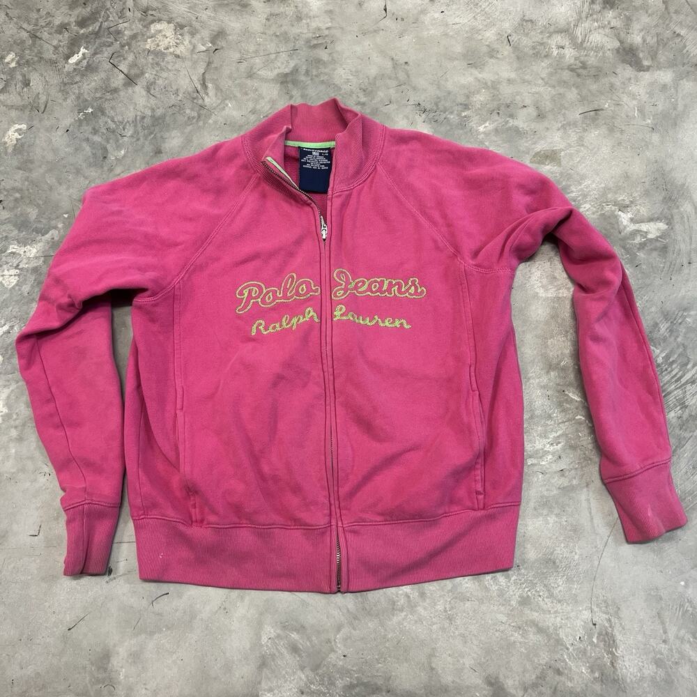 Vintage Polo Jeans Pink Ralph Lauren Jacket Women’s Large Zip Script Sweatshirt